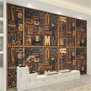 3D papel de parede madeira escultura inglês alfabeto parede mural decoração home wallpapers 3d