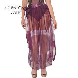 Comeonlover Sexy Women Skirts Floor Length With Bow See Through Female Mujer Faldas Plus Size Transparent Dress RI80272