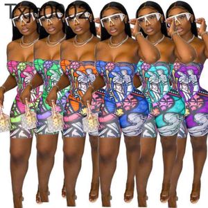 Women Two Pieces Pants Designer Slim Sexy Recommended Oil Painting Printed Summer Breast Wrapping Mesh Print Tight Pants Bodysuit