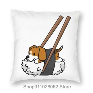 クッション 装飾的な枕面白い寿司ビーグル犬投げ枕カバーケースケースベルベットピローケースクッション妊娠屋外リビングルームベッドタブ