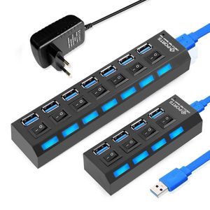 허브 USB 3.0 허브 2.0 다중 분배기 3 HAB 사용 전원 어댑터 4/7 포트 확장기 PC 컴퓨터 액세서리