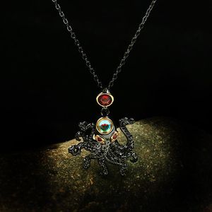 Luxury 925 Sterling Silver Ruby Choker Pendant Necklace For Women Retro Octopus Animal Black Gold Party Cocktail Turkish Jewelry Chains