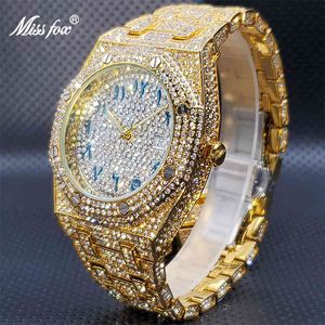 Carvalhos Reais Ouro venda por atacado-18k Gold Gury s Royal Style Oak Luxo Completo Diamante Grandes Homens relógios com número árabe à prova d água parece caro