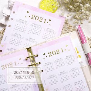 1 foglio Rosa 6 Fori 2021 Calendario A5 A6 A7 Notebook Indice Divisore Per Diario Raccoglitore Mensile Planner Carta Colorata Blocco Note di Carta