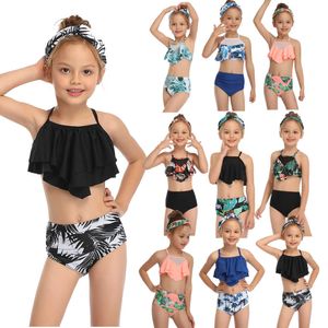 2021 Flicka Baddräkt Två bitar Barnens badkläder Swim Passar Barn Ruffle Bikinis Split Mesh Bikini Set Baddräkt 2-14T