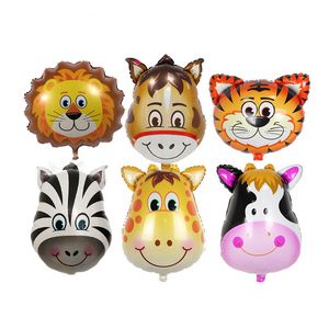 Animale Palloncino in foglio di alluminio Decorazione per feste Testa di animali del fumetto Tigre Leone Scimmia Zebra Cervo Mucca Bambini Compleanno Giocattolo per bambini Palloncini ad aria