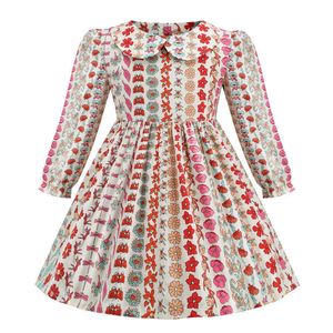2021 Yeni Stil Kız Elbise Ciro Yaka Pamuk Prenses Uzun Kollu Çiçek Çocuk Giyim Çocuk Giyim Sonbahar 2-6 Yıl Q0716