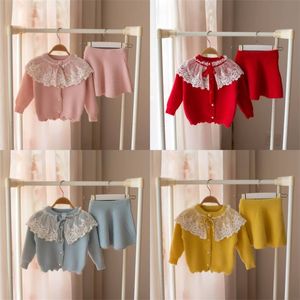 Humor Bear Autumn Winter Children's Sweater Set Girls' Lace Solid Color Long Sweater +Short Skirt 2PCS Girls Clothes Suit 86 Y2