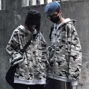 Vinter Korea Ins Harajuku Streetwear Hip Hop Vintage Camouflage Hooded Jacket Women Fashion Loose Casual Kvinnors 210608