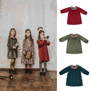 BB oder Kinder Mädchen Samtkleid Frühling Herbst Kinder Langarm A-Linie Kleider Geburtstag Urlaub Kinderkleidung 210619