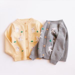 INS Baby Girl Clothing Stickad Cardigan Långärmad Blomma Kanin Design Tröja Bomull Topp Vinter Varma Kläder