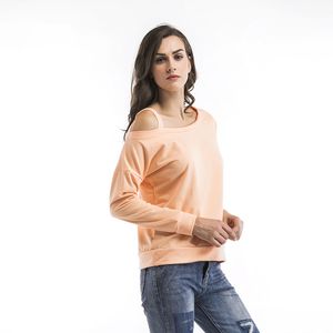 T-Shirt Herbst Sexy Off The Shoulder Langarm Neckholder Tops Frauen T-Shirt Casual One Shoulder Pullover Schwarz Grau Garnelen Rosa 210507