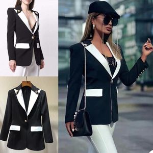 Street Shot White Black Blazer Passar Långärmad One Button Formal Outfits Evening Party Wedding Only Jacket