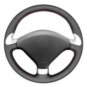 Black PU Faux Leather Hand-stitched Car Steering Wheel Cover for 307 CC 307 407 SW 2004-2009