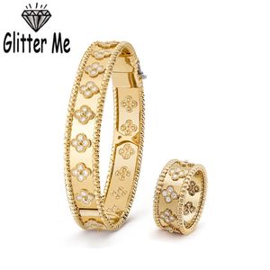 GLITTER ME Bangle Rings Sets for Women Copper High-Quality Cubic Zirconia Bracelets Ring Suit Ladies Wedding Party 220224