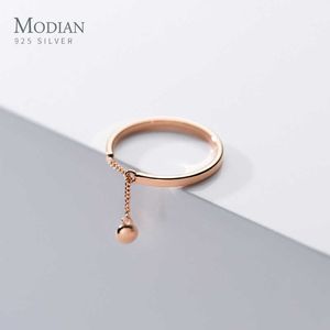 Mode 925 Sterling Silber Stapelbare Einfache Verlobungsringe für Frauen Einstellbare Perlen Kette Finger Edlen Schmuck 210707