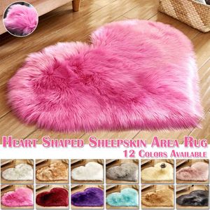 Hjärtform Fluffy Mattor Tvättbar Faux Fur För Barn Sovrum Hem Dekoration Soffor Kuddar Mat Soft Carpet Sheepskin D30