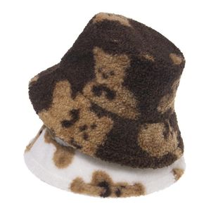 Winter Teddybär Druck Plüsch Eimer Hüte für Frauen Mädchen Tourismus Outdoor Warme Hut Fischer Kappe Dame Mode Panama Geschenk