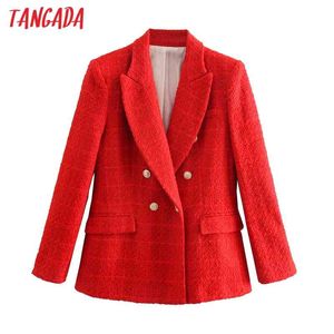 Tweed mulheres vermelho blazers moda senhoras elegantes casacos casuais casacos chique casacos outerwear be567 210416