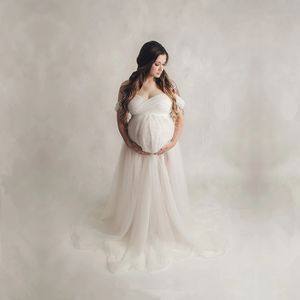 White Baby Shower Dresses Maxi Maternity Gown For Photo Shoot Sexy Lace Pregnancy Dress New Mesh Pregnant Women Photography Prop