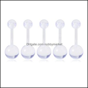 Navel Bell Button Ringar Body Smycken Transparent Belly Ring Acrylic Clear Piercing Bar Set för Kvinnor Flexibel Nombrill Stud Barbell Drop De