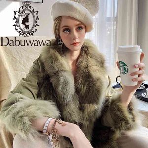 ダブワワ太いアライグマ犬の毛皮のジャケットのコートの女性の二重胸のジャケットの女性オーバーコートカジュアルな冬のコートレディースDT1DPK009 210520