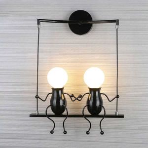 Современная мода творческий настенный светильник светодиодный прикроватный нордический кукол железный карлик детская комната висит декоративный 210724