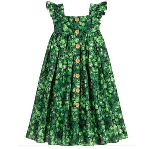 Summer Girl Dzieci Green Grass Dress Cotton Princess Sukienki dla Baby Girls Clover Elegent Dress Clota Q0716