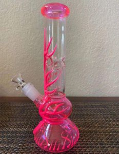 25 cm tums premium multi färg glöd i den mörka rosa hookah vattenrör bong glas bongs med mm downstem och skål redo för användning