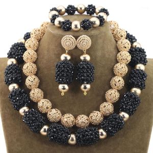 Earrings & Necklace Fantastic Black Gold Crystal Jewelry Sets Women Costume Jewellery Dubai Bridal QW1214