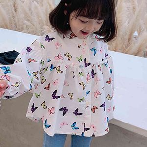 Spring Summer Children's Clothing Butterfly Long-sleeve Pullover Blouse Kids Clothes Korean Style Girls Shirts 210515