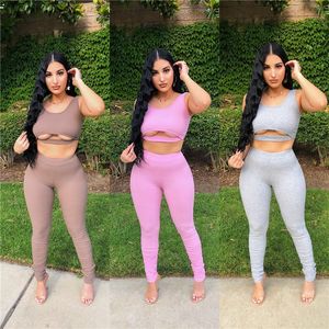 Wholesale Summer Clothes Women Tracksuits Tank Top+pants Two Piece Set Sexy Sleeveless Vest Leggings Matching Sets Outfits Solid Suits 6985