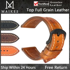 Maikes Handgjorda äkta läderklockband 20mm 22mm 24mm svart spänne Cowhide Watchband för Tudor Longines Watch Strap H0915