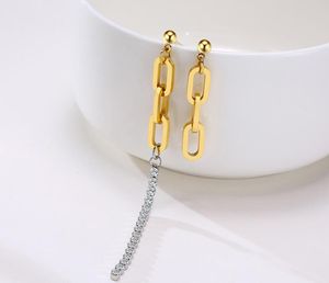 Gold Cubic Zirconia CZ Fashion Threader Earrings Dangle Chandelier For Women Lady Stainless Steel Asymmetric Chain Bling