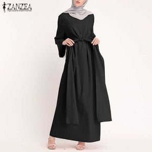 ZANZEA Muslimische Kleider Eid Mubarak Kaftan Dubai Abaya Türkei Mode Hijab Kleid Islam Kleidung Maxi Sommerkleid Für Frauen Vestidos Y0823