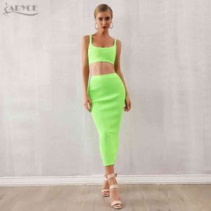 Sommar Kvinnor Bodycon Bandage Sets 2 Två Pieces Set Top Green Stropless Ärmlös Kändis Kväll Party Klänningar 210423