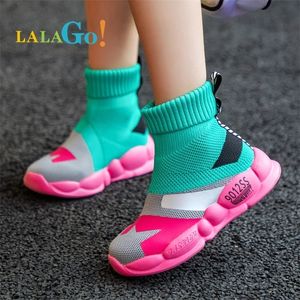 Весенние детские кроссовки для девочек дети повседневные туфли девушки скольжения дышащие носки спорт 220224