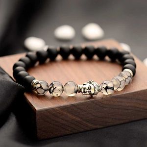 Fashion Buddhism Yoga Balance Armband Män Bileklik Svart Matt Natursten Beads Armband för Kvinnor Braclet Smycken AB216 G1026