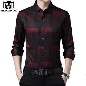 Original Men Shirts Silk Cotton Spring Autumn Long Sleeve Shirt Casual Plaid Slim Fit Camisa Masculina C688 220312