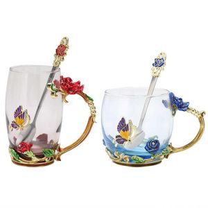 マグスティーマグカップ透明な装飾的なガラスカップの繊細な花
