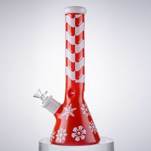 Unique Christmas Style Hookahs Xmas Big Bongs Straight Tube Oil Dab Rigs 7mm Thick Glass Beaker Bong 18.8mm Female Joint With Bowl