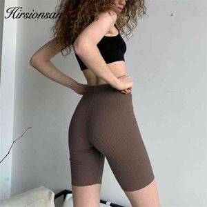 Hirsionsan夏のニット女性のショートパンツの柔らかい綿5ポイントのズボンの高い腰と弾力性のフィットネススキニーショート210719
