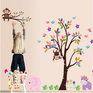 Free Hot-Selling DF5099 PVC Removable Children Room Animal Monkey & Trees Wall sticker For Kids Bedroom Art Wall Decora 210420