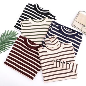 Striped Turtleneck Knitted Bottoming Shirt Women Pile Collar Fashion All-match Tops Autumn Winter Pullover Sweater 210520