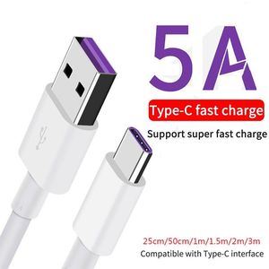 1M 3ft 5A SUPER Snabb snabb laddningstyp C till USB En kabelkablar för Huawei Samsung S8 S9 S10 Obs 10 S20 S22 S23 Xiaomi Android -telefon