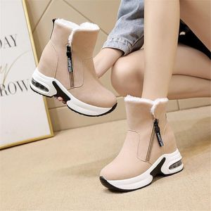 Stiefel Frau Schnee Platform Keil 2022 Winter Weibliche Kausal Baumwolle Schuhe High Top Sneakers Seite Zip Samt Warme Ankle Booties