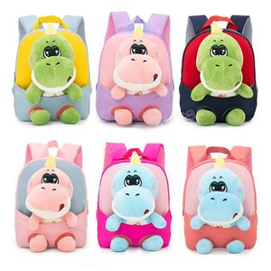 Mochilas infantis de pelúcia para meninas kindergarten sacos de escola dinossauro mochila meninos desenhos animados ombro bolsa de boneca destacável presente