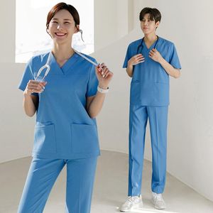 Kadın Hemşirelik Scrubs Kadın Erkek Unisex Çalışma Üniformaları Kısa Kollu Üstler ve Pantolon Takım Elbise Kadın İki Parçası