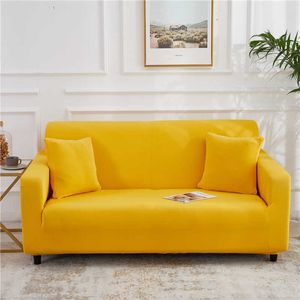 Yellow Plain Elastic Sofa Covers for Living Room Stretch Spandex Corner Couch Sectional Slipcovers Solid Color 1pc 210723