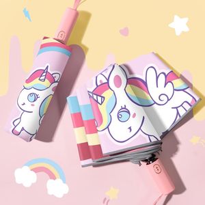 Parasole Cute Cartoon Rainbow Horse Children Sun Umbrella Składany Chowany Sunshade Sunscreen dla chłopców dziewcząt i UV